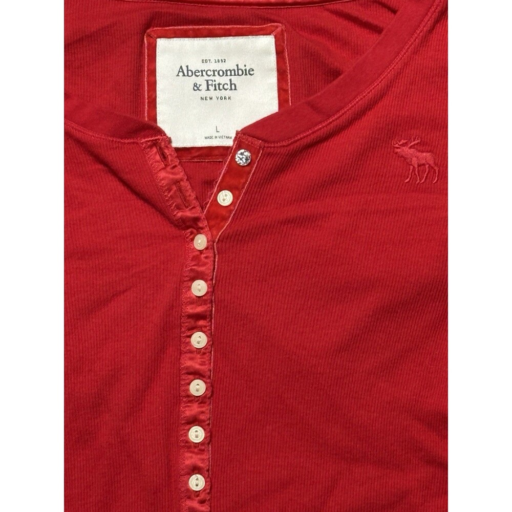 Vintage Abercrombie & Fitch Ribbed Long Sleeve Henley Top Large Bella Swan Y2K - Picture 3 of 7